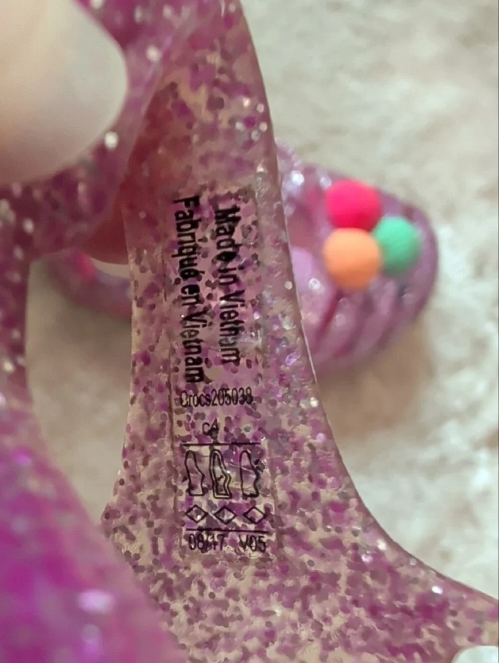 Toddler Glitter Jelly Sandals with Colorful Pom Accents - Pink Crocs